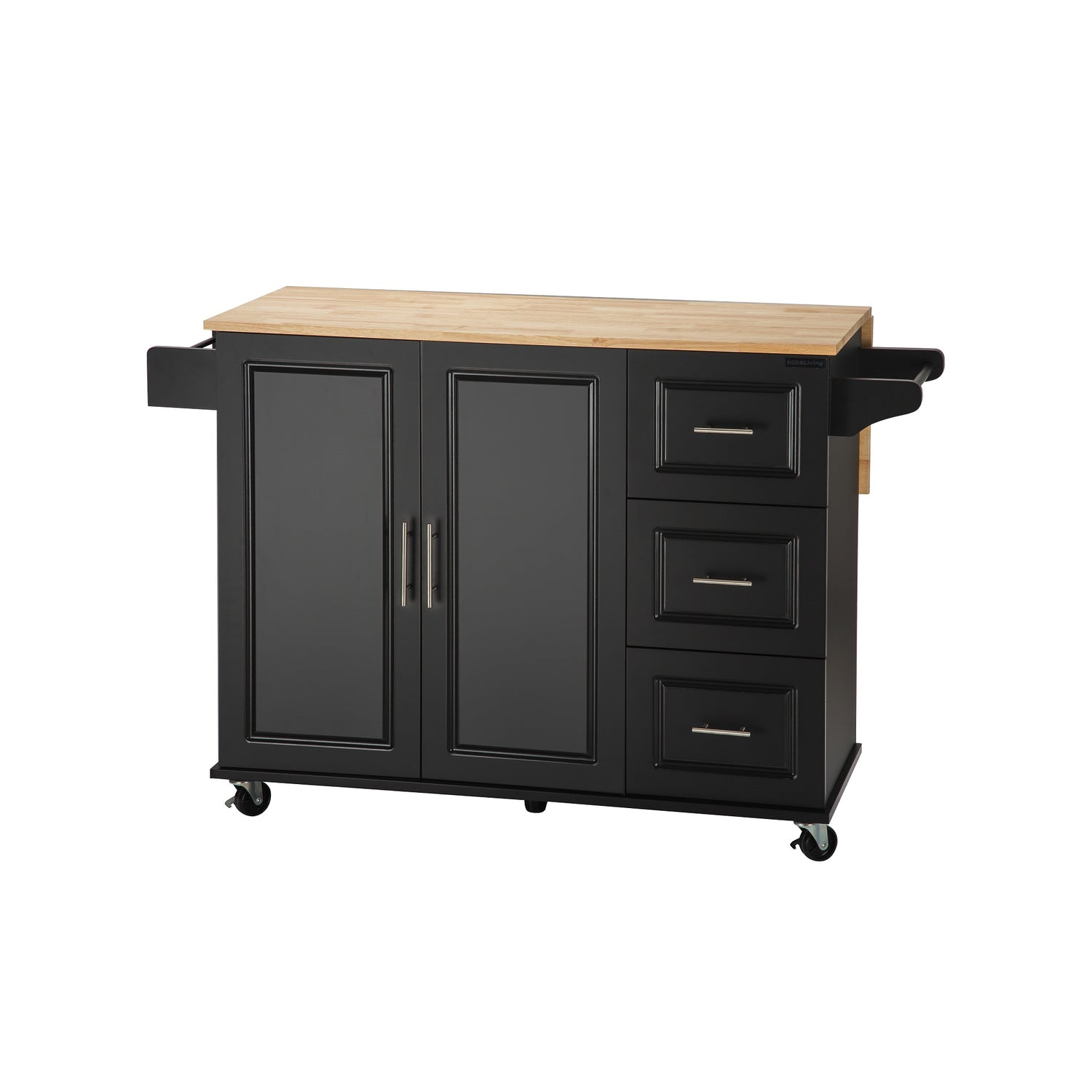 Kitchen Island &amp; Kitchen Cart Mobile Kitehcn Island with Extensible Rubber Wood Table Top