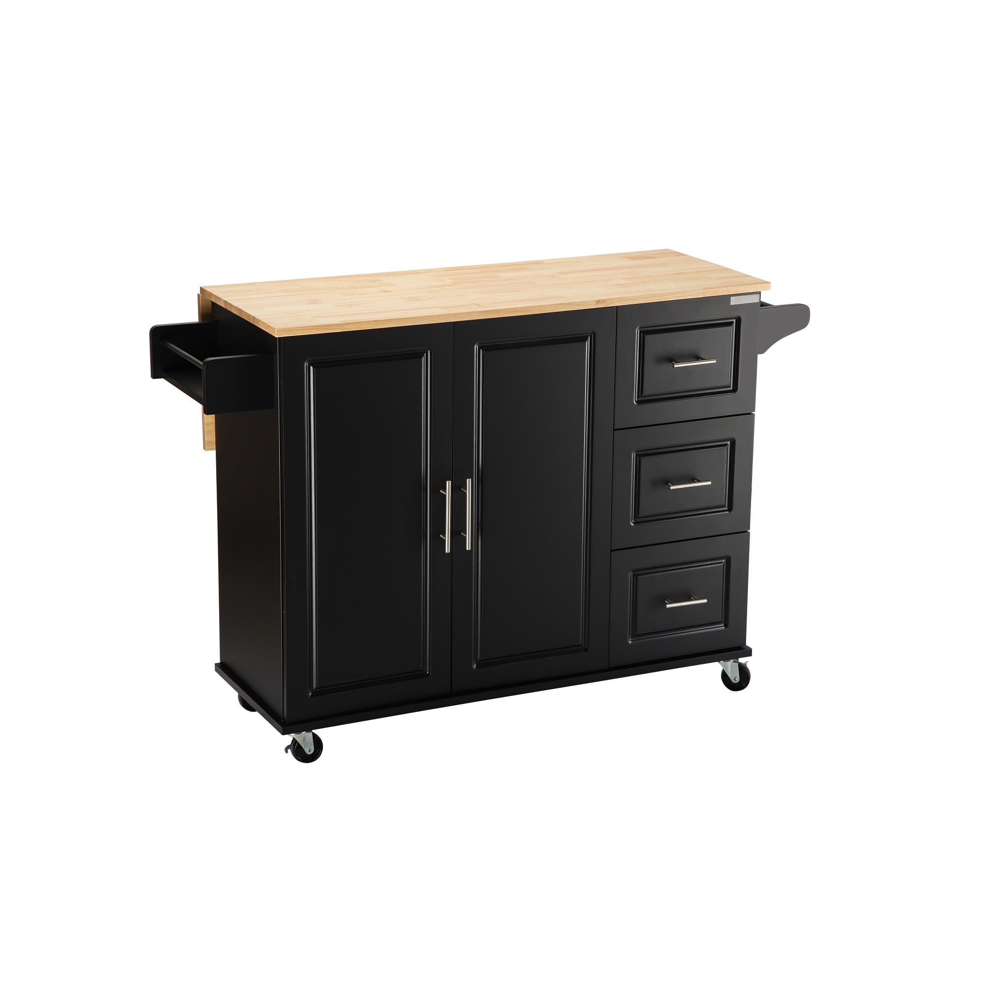 Kitchen Island &amp; Kitchen Cart Mobile Kitehcn Island with Extensible Rubber Wood Table Top