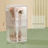 Vanity brush storage bucket in clear PS with 9-grid holes, measuring 21x10x10cm, perfect for desktop organization.