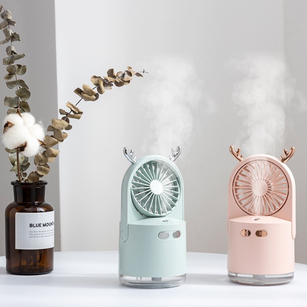 3-in-1 Deer USB Rechargeable LED Desktop Air Humidifier 3 Speed Cooling Fan Elegant humidifier Face Steamer Hydrates skin Spray