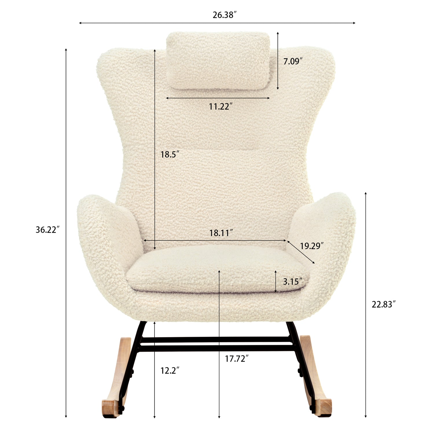 Rocking Chair - with rubber leg and cashmere fabric suitable for living room and bedroom