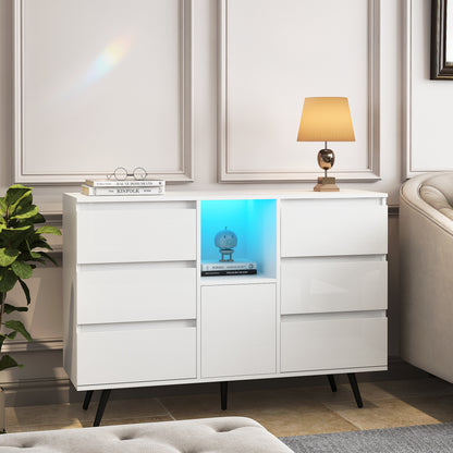 Living Room Sideboard Storage Cabinet White High Gloss with LED Light