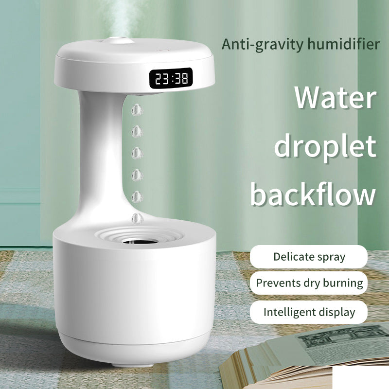 Creative Water Drop Backflow Anti gravity Humidifier Bedroom Office Desktop LED Time Display Smart Home