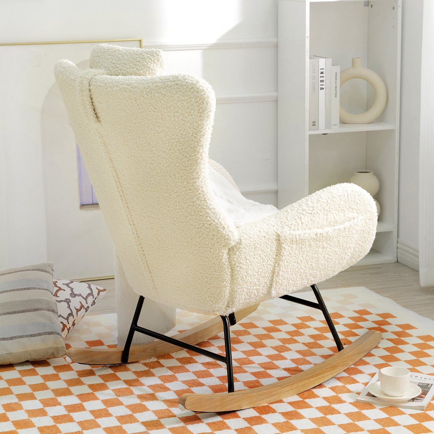 Rocking Chair - with rubber leg and cashmere fabric suitable for living room and bedroom