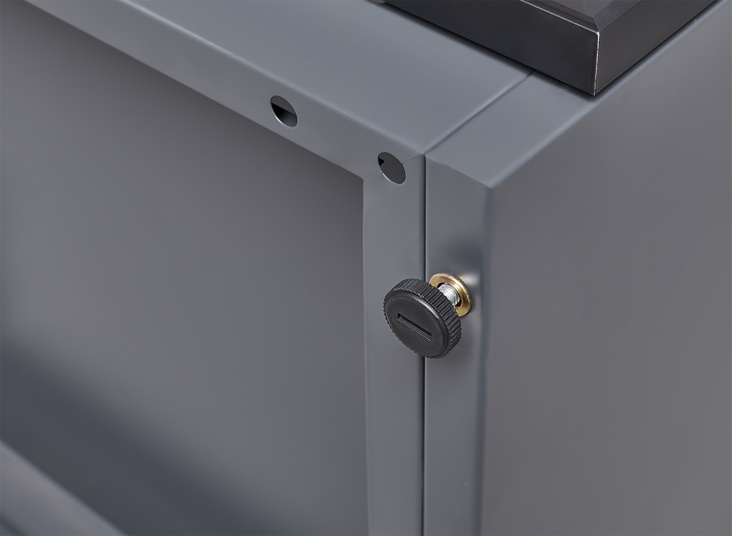 Close-up of a grey metal cabinet&