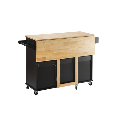 Kitchen Island &amp; Kitchen Cart Mobile Kitehcn Island with Extensible Rubber Wood Table Top